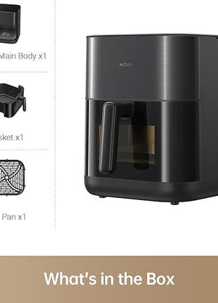 Mova FD10Pro Air Fryer, 6.3QT Large Digital Airfryer with Visible Window, 11 Preset Cooking Modes, Dual Heating System 122-450°F Precise Heat for Even Results, Non-Stick Baskets