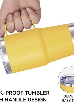 VEGOND 20 oz Tumbler with Handle Lid and Straw, Stainless Steel Insulated Travel Coffee Mug Spill Proof Double Wall Metal Tumbler Cup Keeps Drink Hot and Cold, Yellow 1 Pack