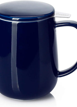 Sweese 20oz Porcelain Teacup with Infuser and Lid, Large Tea Mug for Loose Tea - Microwave and Dishwasher Safe, Insulated, Modern Design for Tea Lovers