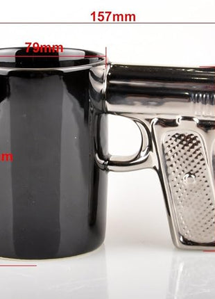 HLJgift Novelty Ceramic Coffee Mugs Gun Mugs Pistol Cup for amazing gift Black&Silver