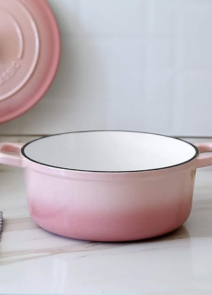 Enameled Cast Iron Covered Dutch Oven with Lid Round Pot for Bread Baking, 7 Quart, Pink