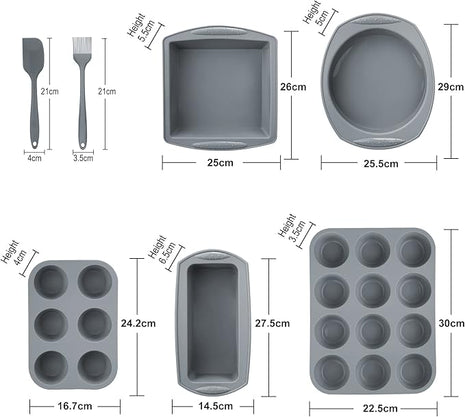 Economical 7in1 Nonstick Silicone Baking Cake Pan Cookie Sheet Molds Tray, Heat Resistant Bakeware Tools for Muffin Loaf Bread Pizza Cupcake