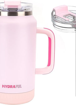 Hydraful 64 oz Tumbler with Handle and Straw - 100% Leak-Proof - Insulated Cup Reusable Stainless Steel Large Water Bottle Travel Mug for Gym, Hiking, and Camping - Gifts for Women Men Him Her