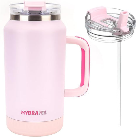 Hydraful 64 oz Tumbler with Handle and Straw - 100% Leak-Proof - Insulated Cup Reusable Stainless Steel Large Water Bottle Travel Mug for Gym, Hiking, and Camping - Gifts for Women Men Him Her