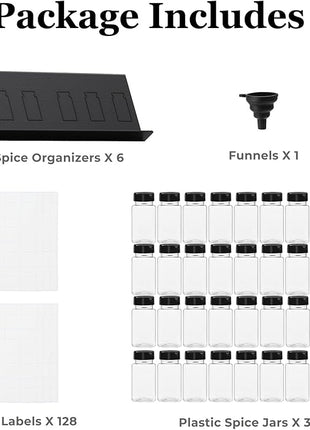 Famhap 6 Pack Spice Drawer Organizer with Labels and 36 Plastic Jars, Expandable from 11.7" to 23.2" Seasoning Rack Tray Insert for Kitchen Drawers, Spice Rack Drawer for Spice Jars
