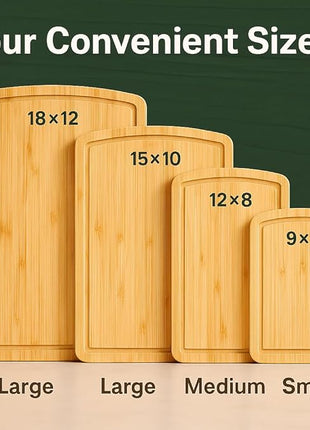 Wood Cutting Boards for Kitchen - Bamboo Cutting Board Gift Set with Deep Juice Groove & Side Handles - Chopping Board Butcher Block for Meat, Vegetables, Charcuterie, Cheese, Serving, or Meal Prep