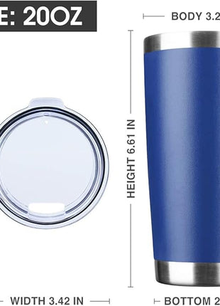 20oz Tumbler Stainless Steel Vacuum Insulated Mug with Lid, Double Wall Travel Mug, Durable Powder Coated Coffee Cup, Suitable for Ice Drinks and Hot Beverage (New Blue 6 pack)