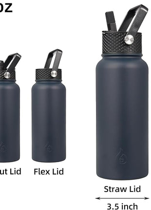 BJPKPK Insulated Water Bottles with Straw Lid, 32oz Metal Large Water Bottle with 3 Lids, Reusable Leak Proof BPA Free Thermo, Stainless Steel Tumblers for Sports, Gym, Travel-Navy Blue