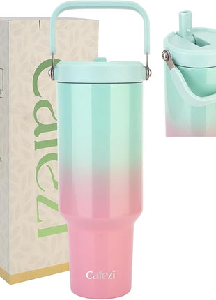 40 oz Tumbler with Lid and Straw, Stainless Steel Vacuum Insulated Tumblers with Flip Straw and Top Handle, Reusable Insulated Water Bottle for Home, Office, Leakproof, Fit in Cup Holder