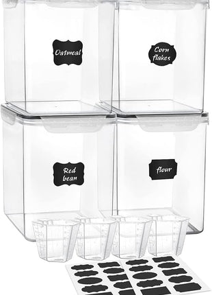 Large Food Storage Containers 5.2L (175oz), MCIRCO 4 Pieces Plastic Airtight Food Storage Containers for Flour, Sugar, Baking Supplies, with 4 Measuring Cups and 20 Labels