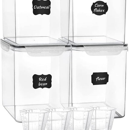 Large Food Storage Containers 5.2L (175oz), MCIRCO 4 Pieces Plastic Airtight Food Storage Containers for Flour, Sugar, Baking Supplies, with 4 Measuring Cups and 20 Labels