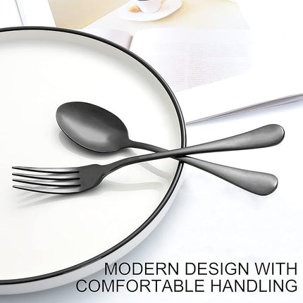 Set of 12, Stainless Steel Dinner Forks and Spoons Silverware Set, Heavy-Duty Forks (8 Inch) and Spoons (6.7 Inch) Cutlery Set, Dishwasher Safe (Black)