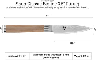 Shun Classic Blonde 3.5" Paring Knife, Handcrafted Japanese Vegetable & Fruit Knife, VG-MAX Core with Damascus Stainless Steel Cladding, Pakkawood Handle, Small Tool for Peeling, Coring & Cutting