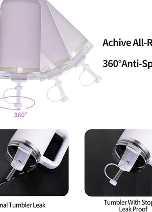 Silicone Spill Stopper Set Compatible with Stanley Cup 2.0 30oz & 40oz with Straw Cover (Set of 2, Orchid)