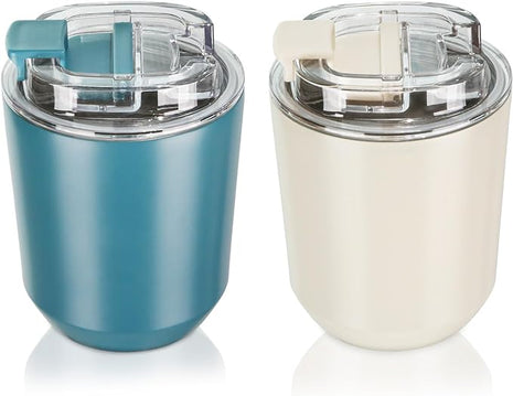 Puraville 2 Pack Insulated Tumblers with Lid, 10 oz Travel Coffee Mug Stainless Steel Vacuum Cup, Leak Proof Double Walled Coffee Tumbler for Iced and Hot Drinks, Peacock Blue and Cream