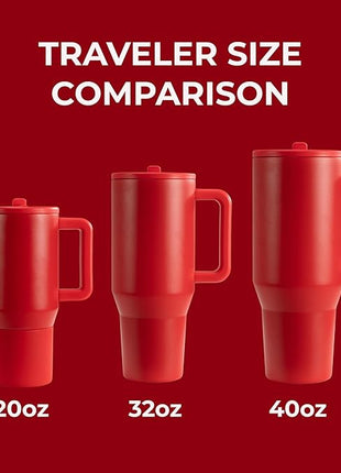 HydroJug Traveler - 40 oz Water Bottle with Handle & Flip Straw - Fits in Cup Holder, Leak Resistant Tumbler-Reusable Insulated Stainless Steel & Rubber Base - Gifts for Women & Men, Alumni Red