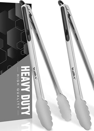 Walfos 17 Inch Extra Long Grill Tongs Set of 2, Ultimate Stainless Steel Tongs for Grilling, Cooking, BBQ/Barbecue, Buffet and Turning Food