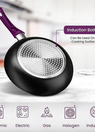 Chef’s Star Aluminum Pots and Pans Set for Kitchen - Nonstick Stackable Induction Cookware, 11 Pcs, Purple