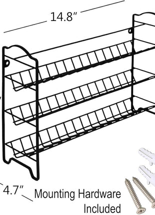 SWOMMOLY Spice Rack Organizer with 24 Empty Glass Spice Jars, 396 Spice Labels with Chalk Marker and Funnel Complete Set, for Countertop, Cabinet or Wall Mount, Black