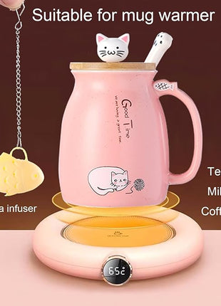 BigNoseDeer Kawaii Tea Cup with Infuser Cute Cat Mug Ceramic Coffee Mug Tea Mug Pink Cute Cool Preppy Stuff Gifts for Women Cat lover Gifts 13oz