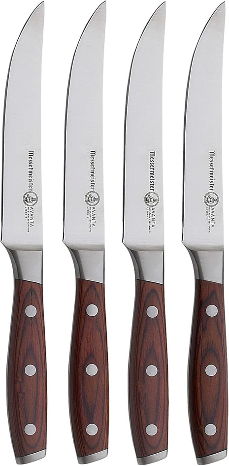 Messermeister Avanta 5” Fine Edge Steak Knife Set - German X50 Stainless Steel - Rust Resistant & Easy to Maintain - Includes 4 Steak Knives