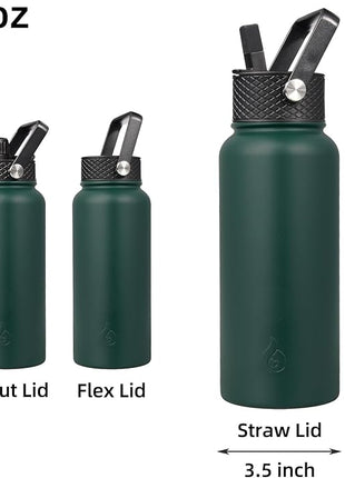 BJPKPK Insulated Water Bottles with Straw Lid, 32oz Metal Large Water Bottle with 3 Lids, Reusable Leak Proof BPA Free Thermo, Stainless Steel Tumblers for Sports, Gym, Travel-Army Green