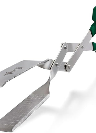 Shark BBQ Grill Tongs - 17 inch (Green). Professional steak grilling utensil. Long-reach Barbeque Tong. Ideal for steak, fish, burger, and sausage