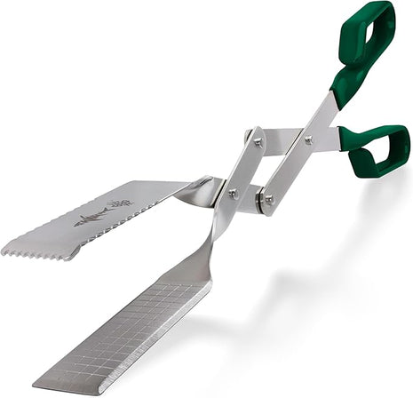 Shark BBQ Grill Tongs - 17 inch (Green). Professional steak grilling utensil. Long-reach Barbeque Tong. Ideal for steak, fish, burger, and sausage
