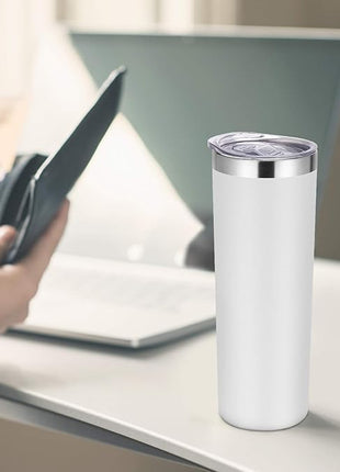 VEGOND Stainless Steel Tumblers Bulk 6 Pack, 20 oz Vacuum Insulated Skinny Tumblers with Lid and Straw, Double Wall Coffee Mug, Travel Water Cup, White