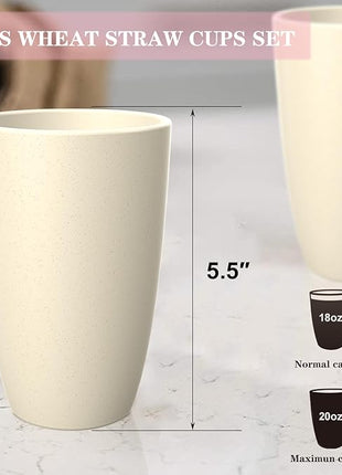 Homienly Wheat Straw Reusable Tumblers, 20 OZ Wheat Straw Cups - Set of 6, Unbreakable Alternative to Plastic Cups, Microwave and Dishwasher Safe Drinking Glasses,Cup for Kitchen, Camping - Beige