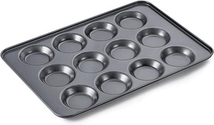HONGBAKE Mini Muffin Top Pan for Baking, Premium 12 Cavity Small Whoopie Pie Pan, Nonstick Yorkshire Pudding Pan for Pansuffin, Moon Pie, Cookies, Dishwasher Safe and Easy to Clean