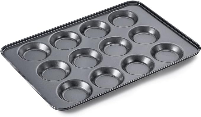 HONGBAKE Mini Muffin Top Pan for Baking, Premium 12 Cavity Small Whoopie Pie Pan, Nonstick Yorkshire Pudding Pan for Pansuffin, Moon Pie, Cookies, Dishwasher Safe and Easy to Clean