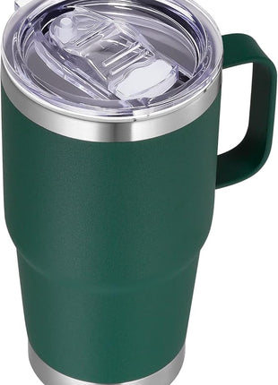 VEGOND 20 oz Tumbler with Handle Lid and Straw, Stainless Steel Insulated Travel Coffee Mug Spill Proof Double Wall Metal Tumbler Cup Keeps Drink Hot and Cold, Dark Green 1 Pack