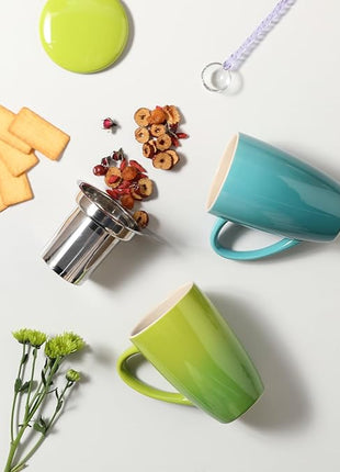 Sweejar Porcelain Tea Infuser Mug with Lid, 16 oz Teacup with Strainers for Loose Leaf Tea, Microwave and Dishwasher Safe Coffee Mug(Wild Meadow)