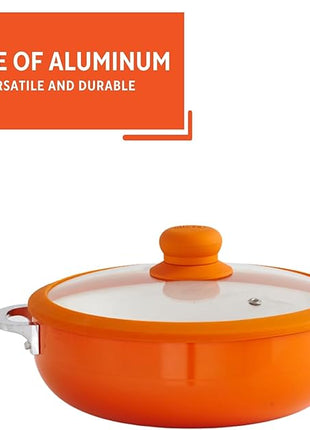 IMUSA USA 2 Piece Orange Ceramic Interior Caldero Set with Orange Silicone Rim and Glass Lid