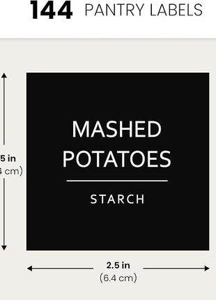 Talented Kitchen 144 Minimalist Pantry Labels – Preprinted White All-Caps on Matte Black Vinyl Stickers, Water-Resistant Adhesive Labels for Kitchen, Jars, Containers, Spices & Pantry Organization