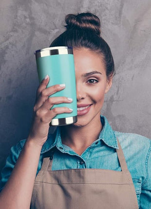 20oz Tumbler Bulk Stainless Steel Vacuum Insulated Tumblers with Lid Double Wall Travel Mug Powder Coated Coffee Cup, Suitable for Ice Drinks and Hot Beverage (Light blue 1pack)