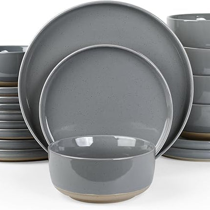 Famiware Milkyway Plates and Bowls Set, 18 Pieces Dinnerware Sets, Dishes Set for 6, Dark Gray