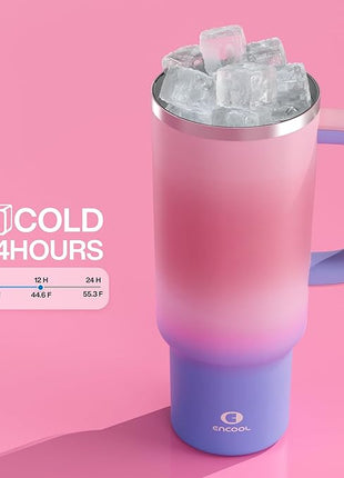 40 oz Tumbler with Handle and Straw: Stainless Steel Insulated Tumbler Keeps Cold for 24 Hours, Leakproof Travel Cup Fits in Cup Holder and BPA-Free, Evening Glow