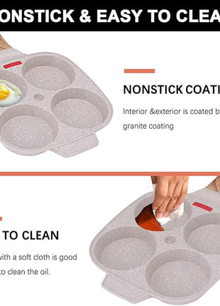 Egg Pan Egg Frying Pan, Fried Egg Pan Nonstick 4 Cups Pancake Pan Aluminium Alloy Cooker for Breakfast, Induction Compatible (White)