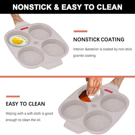 Egg Pan Egg Frying Pan, Fried Egg Pan Nonstick 4 Cups Pancake Pan Aluminium Alloy Cooker for Breakfast, Induction Compatible (White)