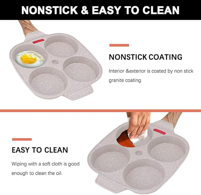 Egg Pan Egg Frying Pan, Fried Egg Pan Nonstick 4 Cups Pancake Pan Aluminium Alloy Cooker for Breakfast, Induction Compatible (White)