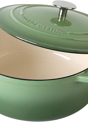 Enameled Dutch Ovens Cast Iron Dutch Oven Pot with Lid for Bread Baking, Cook, Dual Handle, 7 Quart, Pistachio Green