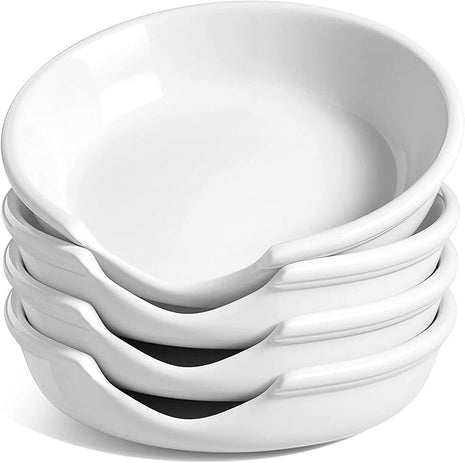 LE TAUCI Ceramic Spoon Rest for Stove Top, 4.8 Inch Spoon Holder for Kitchen Counter, Kitchen Gadgets, Coffee Spoon Cradle, Home Accessories for Utensils, Set of 4, White