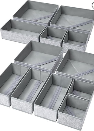 DIMJ Drawer Organizers - 12 Pack Foldable Closet & Sock Organizers, Fabric Dresser Drawer Dividers for Clothes, Underwear, Bras, Socks
