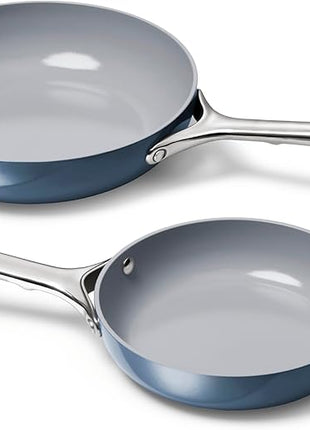 Caraway Fry Pan Duo - Nonstick Ceramic Frying Pan (8" & 10.5”) - Non Toxic, PTFE & PFOA Free - Oven Safe & Compatible with All Stovetops (Gas, Electric & Induction) - Navy