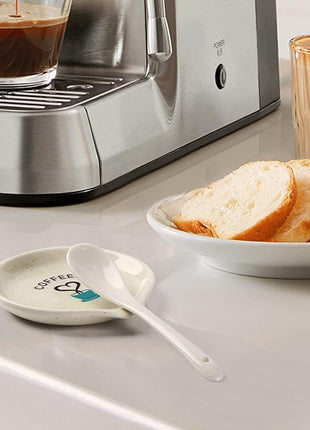 FANGSUN Coffee Spoon Rest, Mini Spoon Holder for Countertop Decor, Farmhouse Ceramic 3.5-Inch Small Teaspoon Rest for Coffee Bar Accessories, White