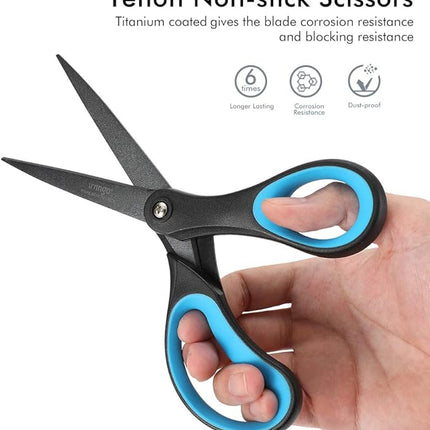 LIVINGO 2 Pack 8" Titanium Non-Stick Scissors, Professional Stainless Steel Comfort Grip, All-Purpose, Straight Office Craft Scissors for DIY(Blue/Black)