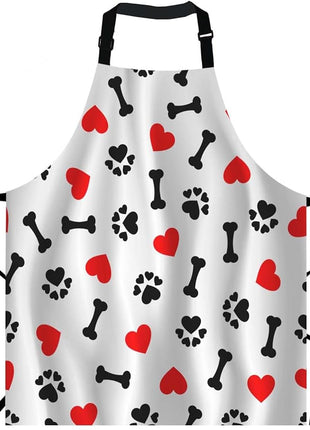 EKOBLA Dogs Paw Print Aprons Animal Bones Cute Lovely Cartoon Adorable Footprint Red Heart Waterproof Resistant Chef Cooking Kitchen BBQ Adjustable Aprons for Women Men 27x31 Inch