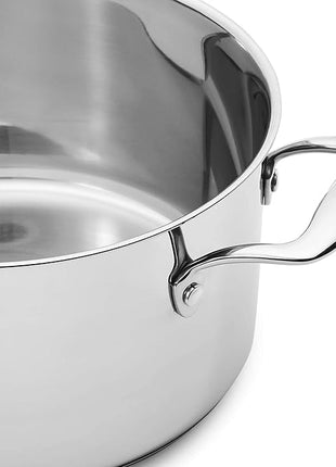 Amazon Basics Stainless Steel Cookware 15-Piece Set, Oven Safe, Pots and Pans, Induction-Ready, Even Heating, Easy to Clean, Heavy Duty, Silver